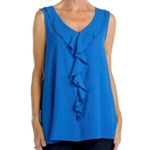 NEW Mr. Max Blue Crepe Ruffle Front Blouse Top Size XL (bin 1P)